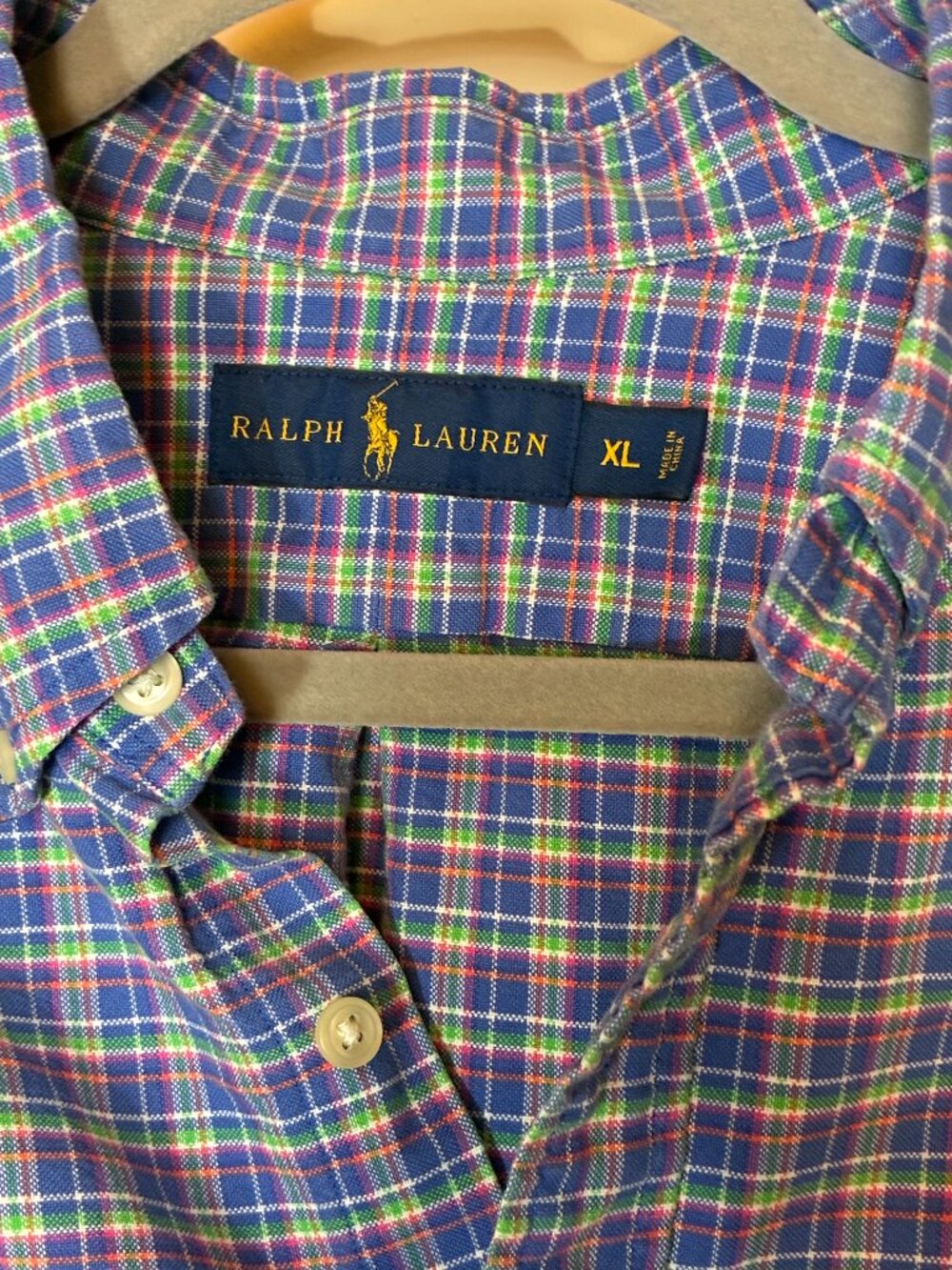 Polo Ralph Lauren Plaid Button Down Shirt Mens XL Blue Green Bold Heavyweight